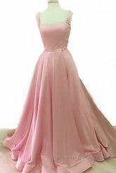 Spaghetti Straps Ball Gown Satin Semi Formal Prom Dresses
